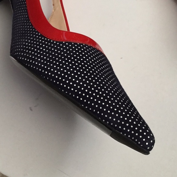 Peter Kaiser NWOT Size 9 Red Patent w/ Silver Dot Black Suede, Slingback Heels - Picture 4 of 6
